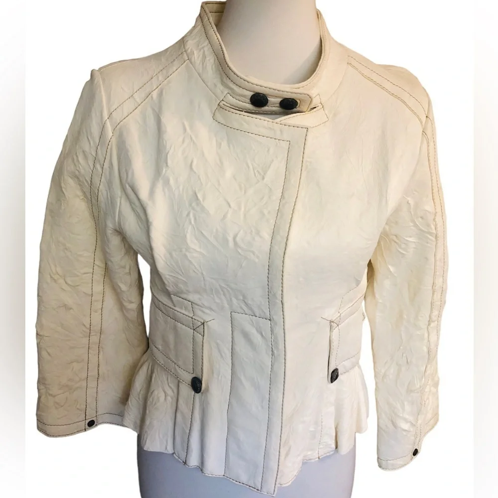 Leather Ivory Moto Style Jacket